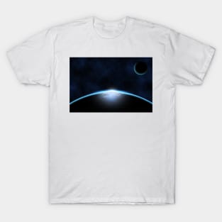 Giant blue planet against starry cosmos sky T-Shirt